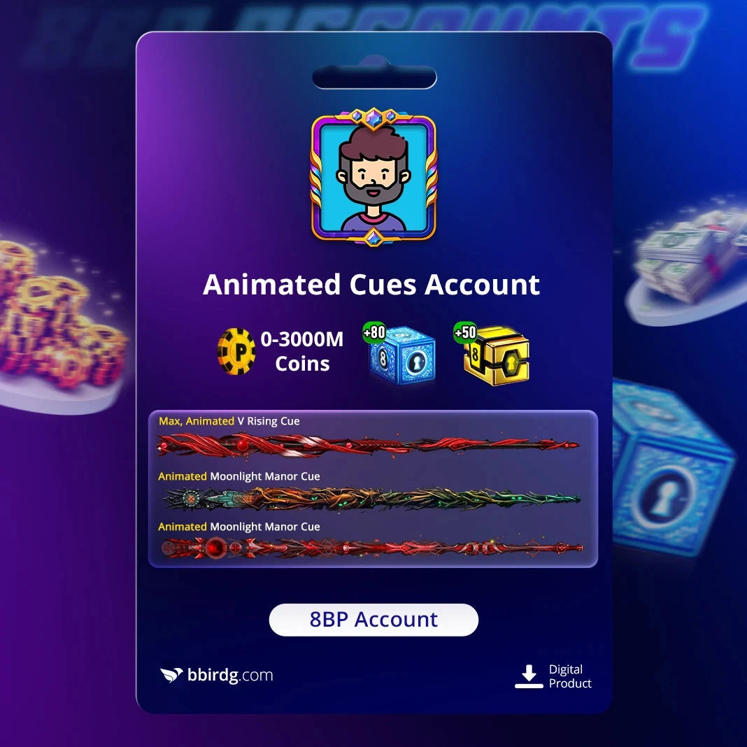 0-3 Miliardi di monete 3 Animati 1 Max Cues + 80 Gamba aperta. Box e + 50 Champion Box | 8 Ball Pool Account