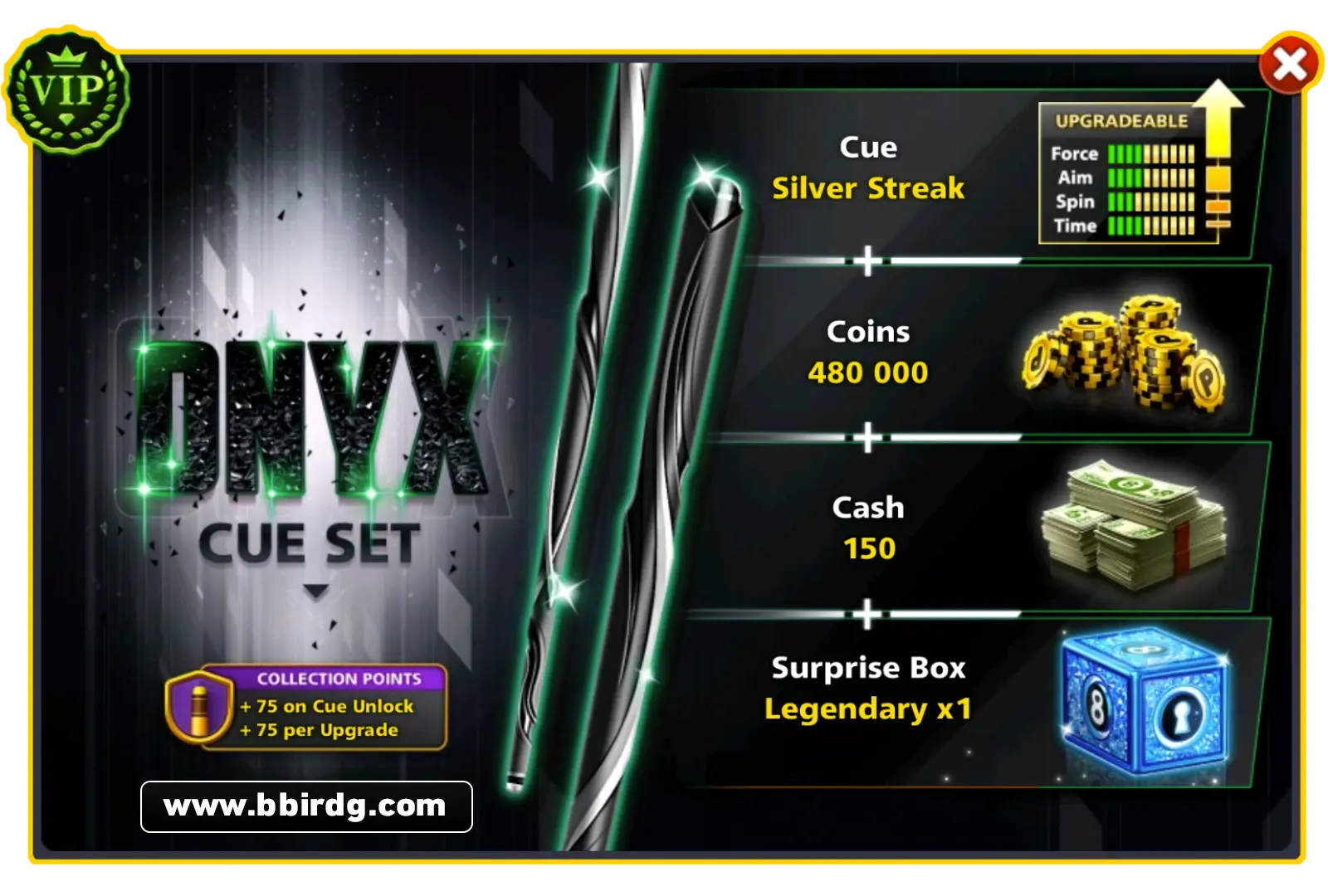 Silver Streak Cue - Dnyx Cue Set | 8 Ball Pool - BlackBird Store