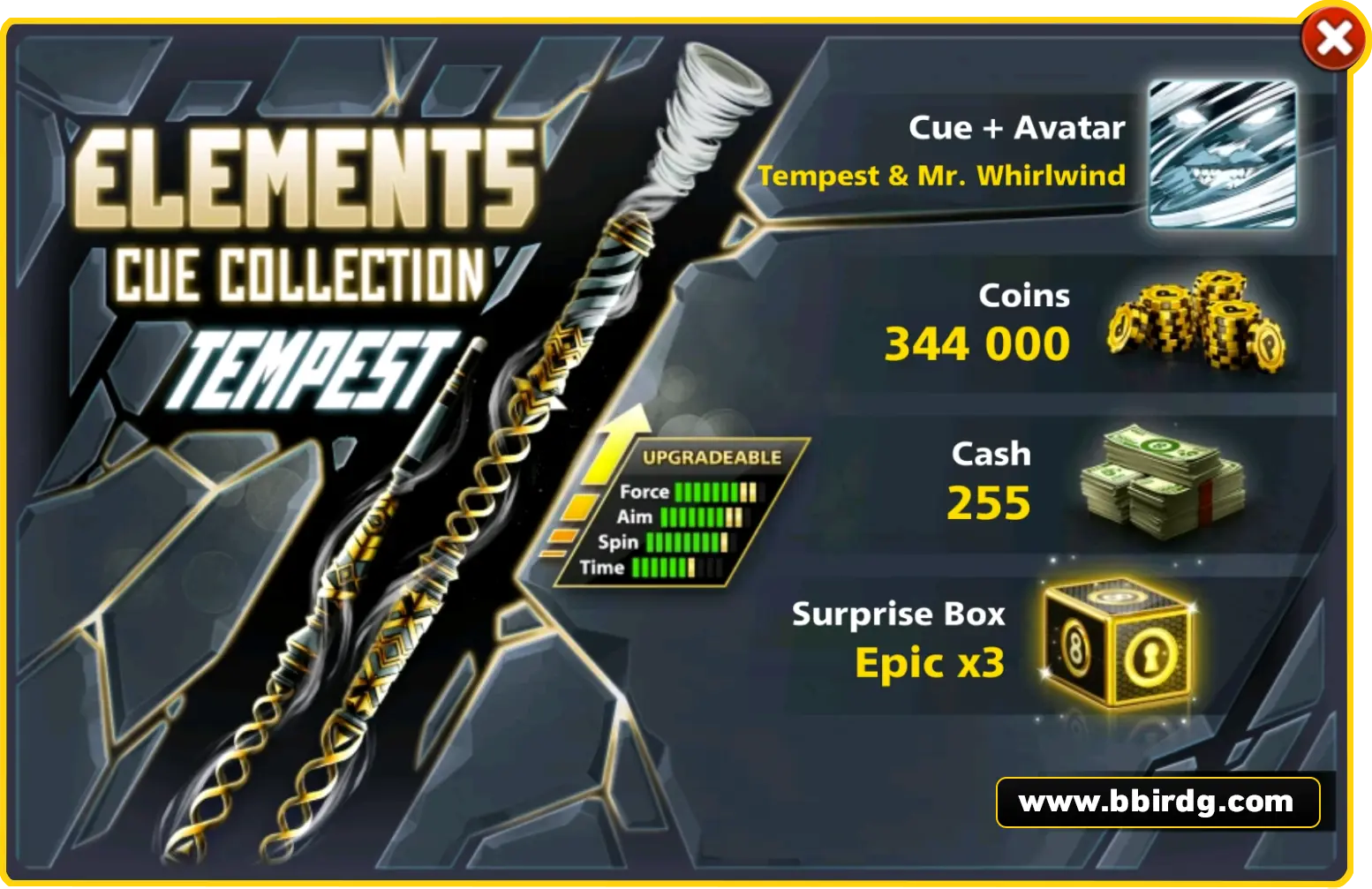 Tempset Cue - Elements Collection | 8 Ball Pool - BlackBird Store