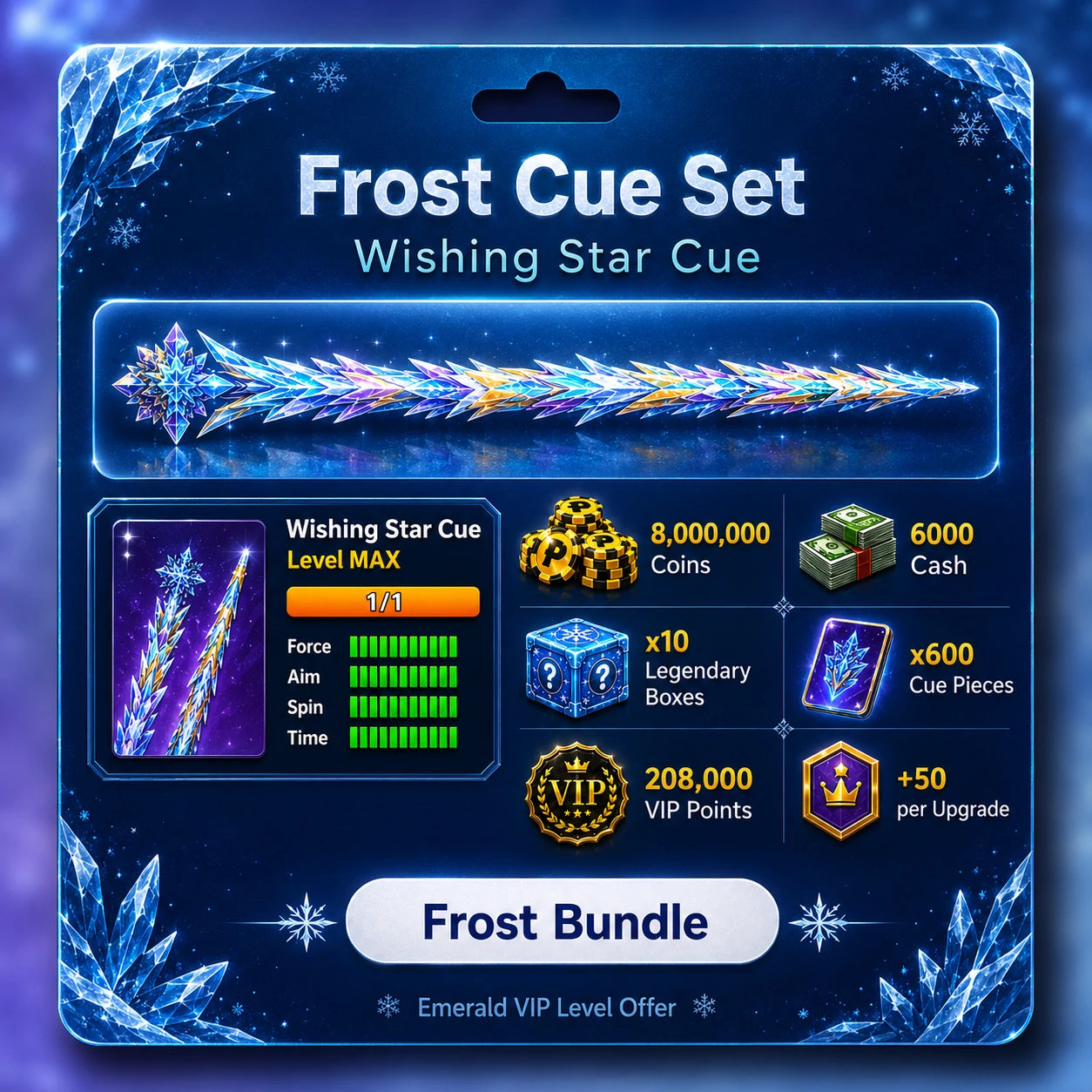 Frost Cue Set – Wishing Star Cue (Maxed) | 8 Ball Pool