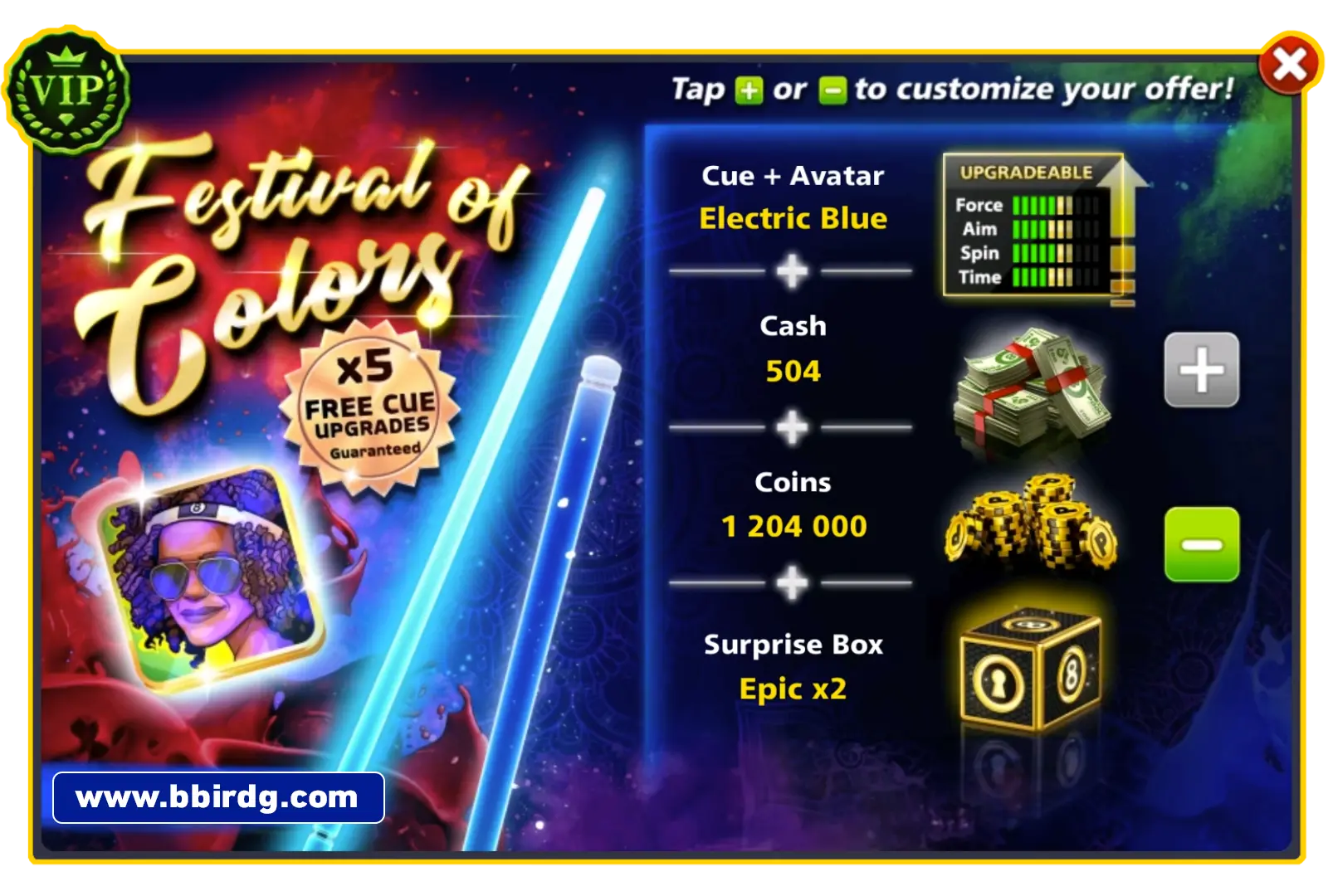 Electric Blue Cue - Festival Of Colors | 8 Ball Pool - BlackBird Store