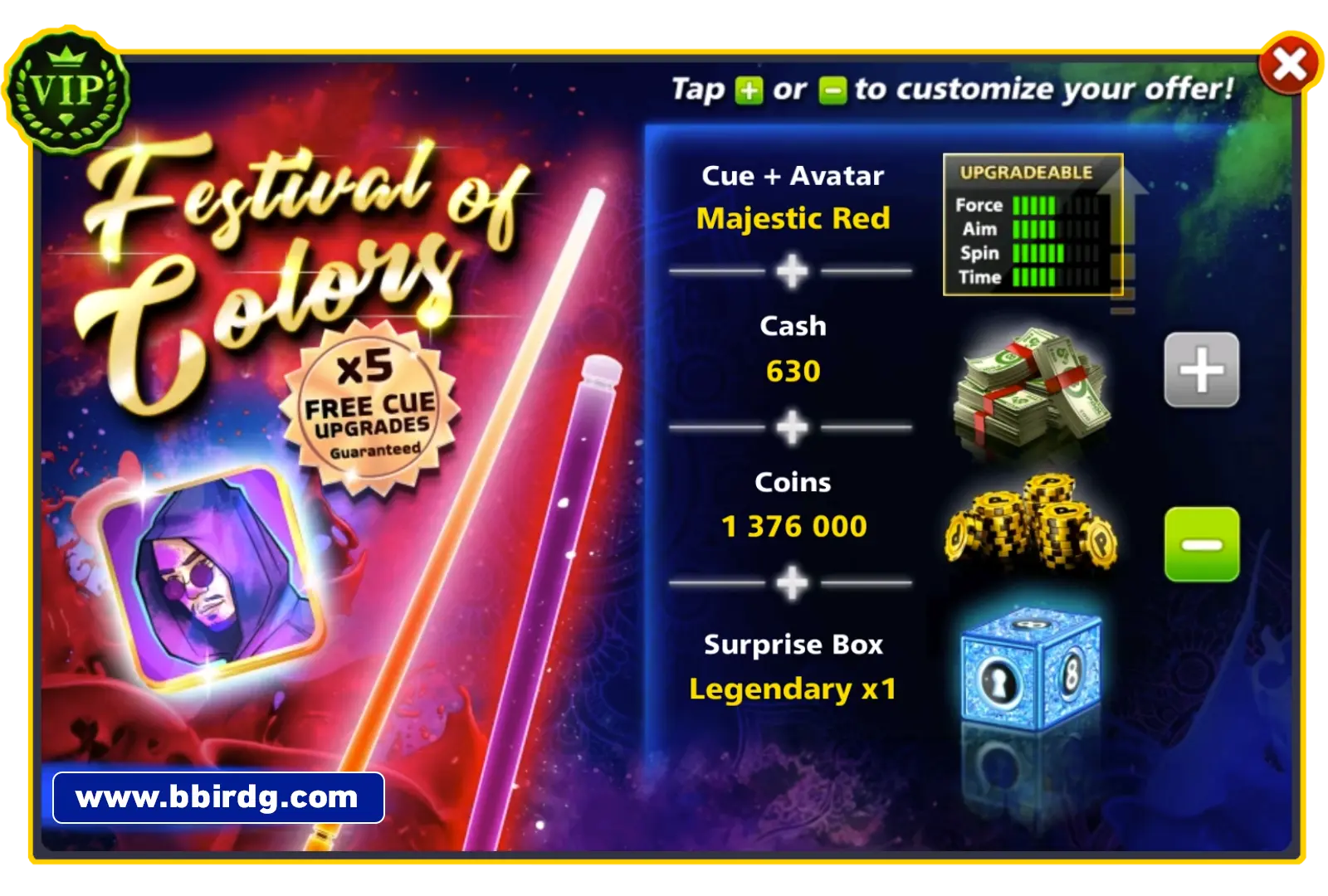 Majestic Red Cue - Festival Of Colors | 8 Ball Pool - BlackBird Store