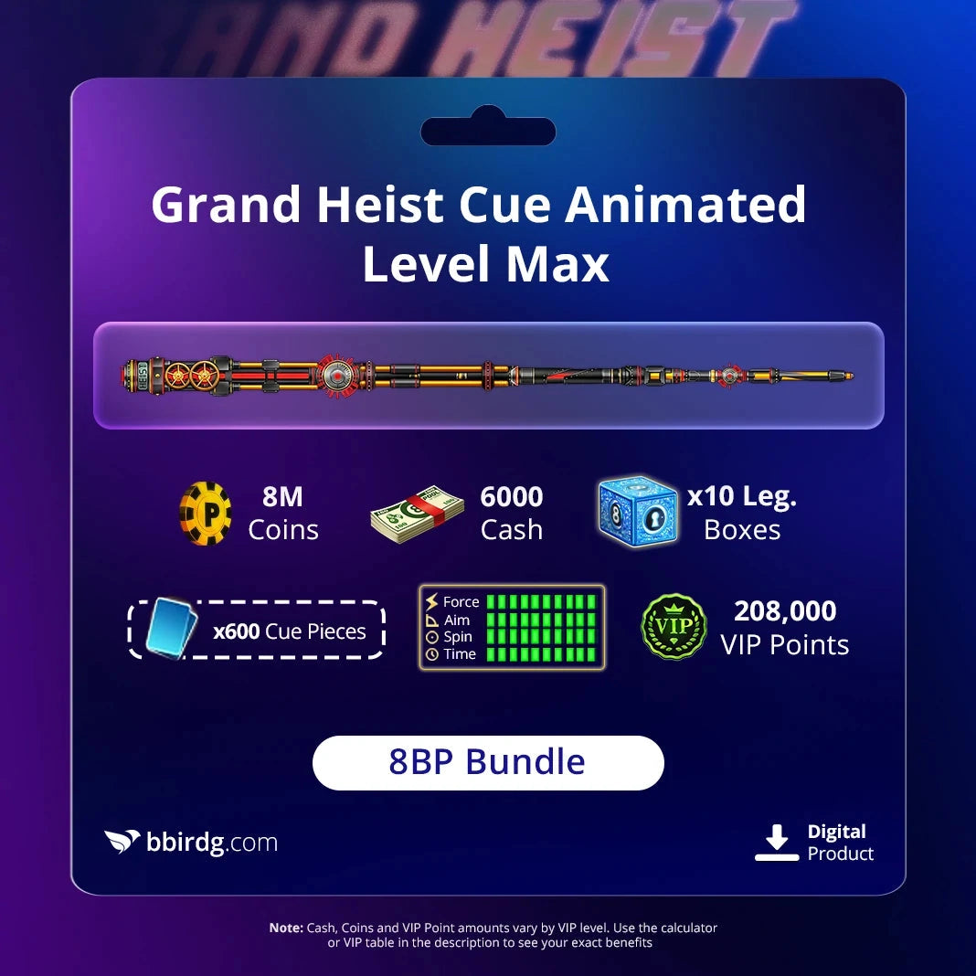 Grand Heist Animated Cue Level Max Bundle 124; 8 Ball Pool