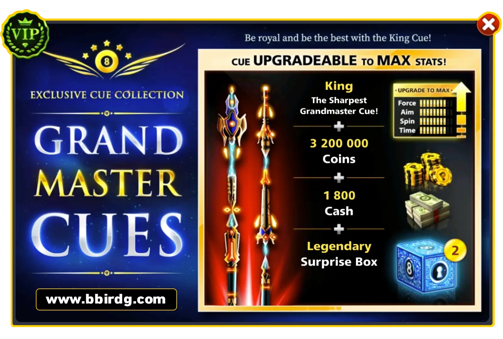 King Cue - Grand Master Cues | 8 Ball Pool - BlackBird Store