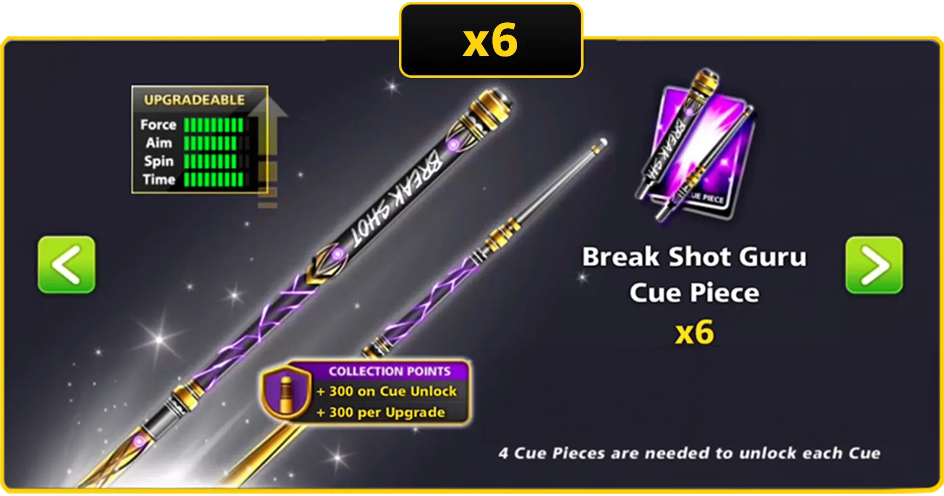 x6 Break Shot Guru Cue Pieces | 8 Ball Pool - BlackBird Store