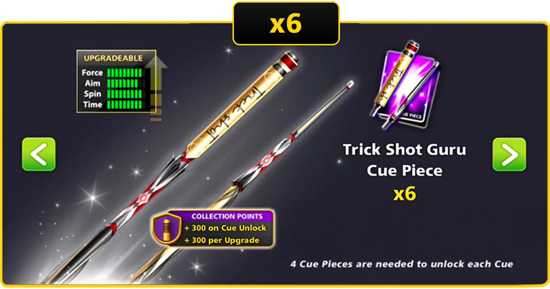 x6 Trick Shot Guru Cue Pieces | 8 Ball Pool - BlackBird Store