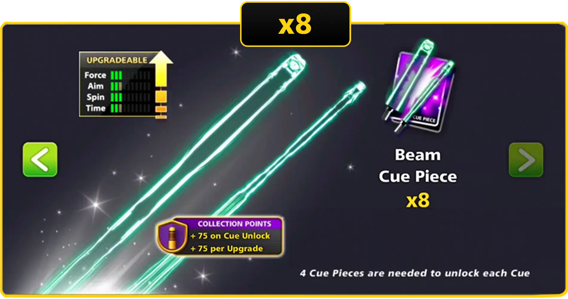 x8 Beam Cue Pieces | 8 Ball Pool - BlackBird Store