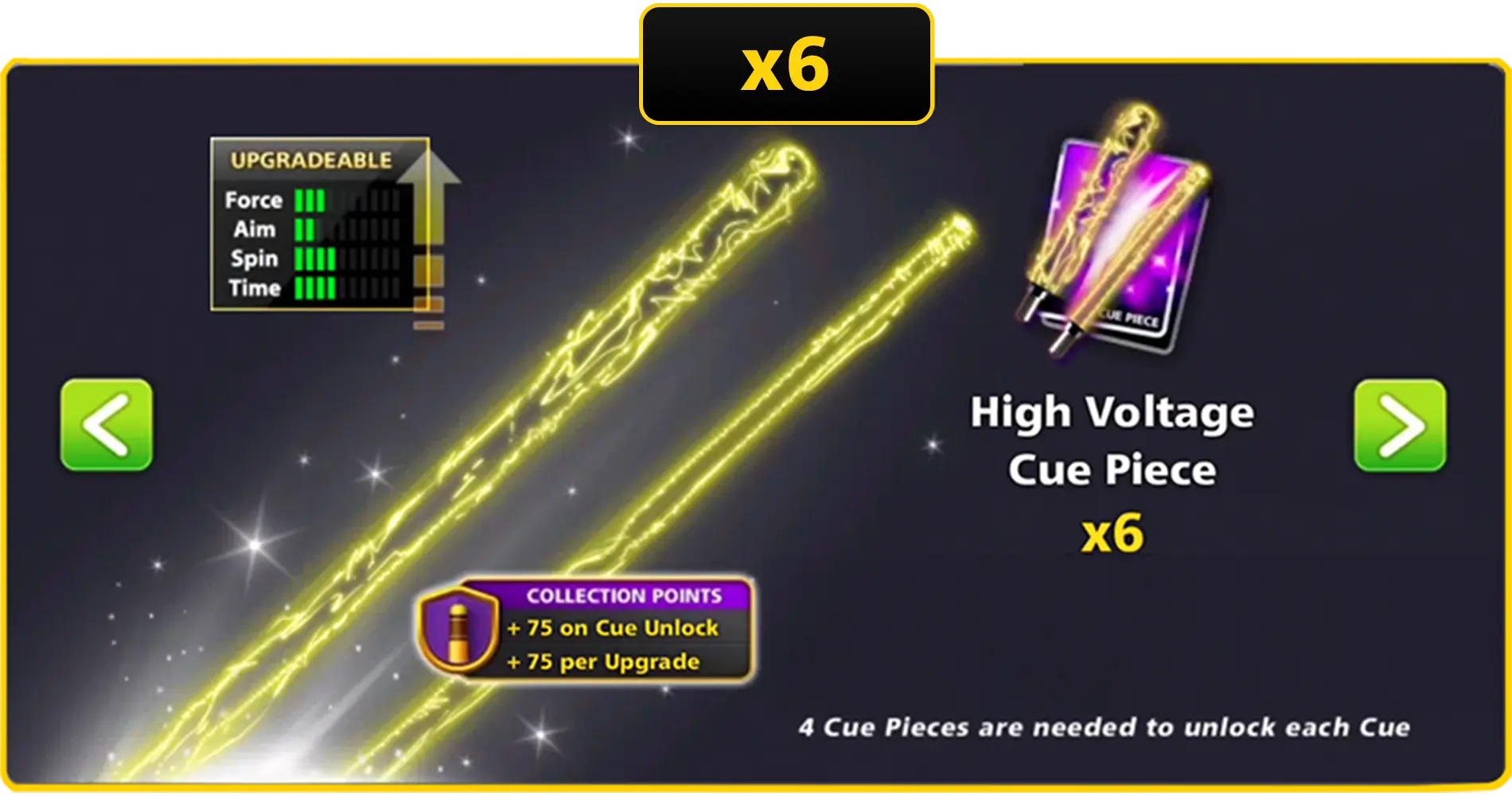 x6 High Voltage Cue Pieces | 8 Ball Pool - BlackBird Store