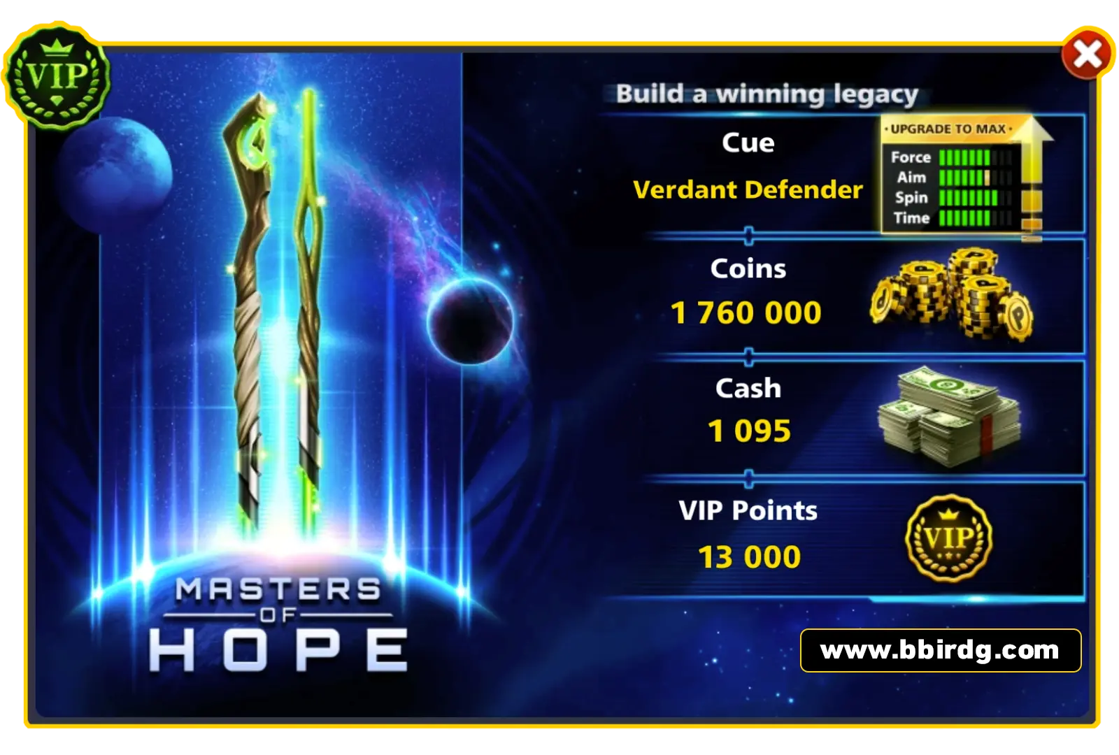 Verdant Defender Cue - Master Of Hope | 8 Ball Pool - BlackBird Store