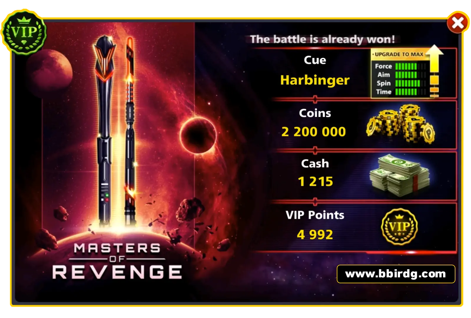 Harbinger Cue - Master Of Revenge | 8 Ball Pool - BlackBird Store