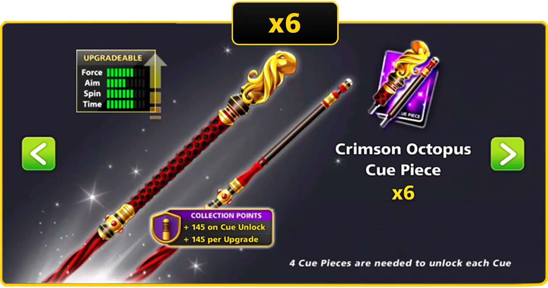 x6 Crimson Octopus Cue Pieces | 8 Ball Pool - BlackBird Store