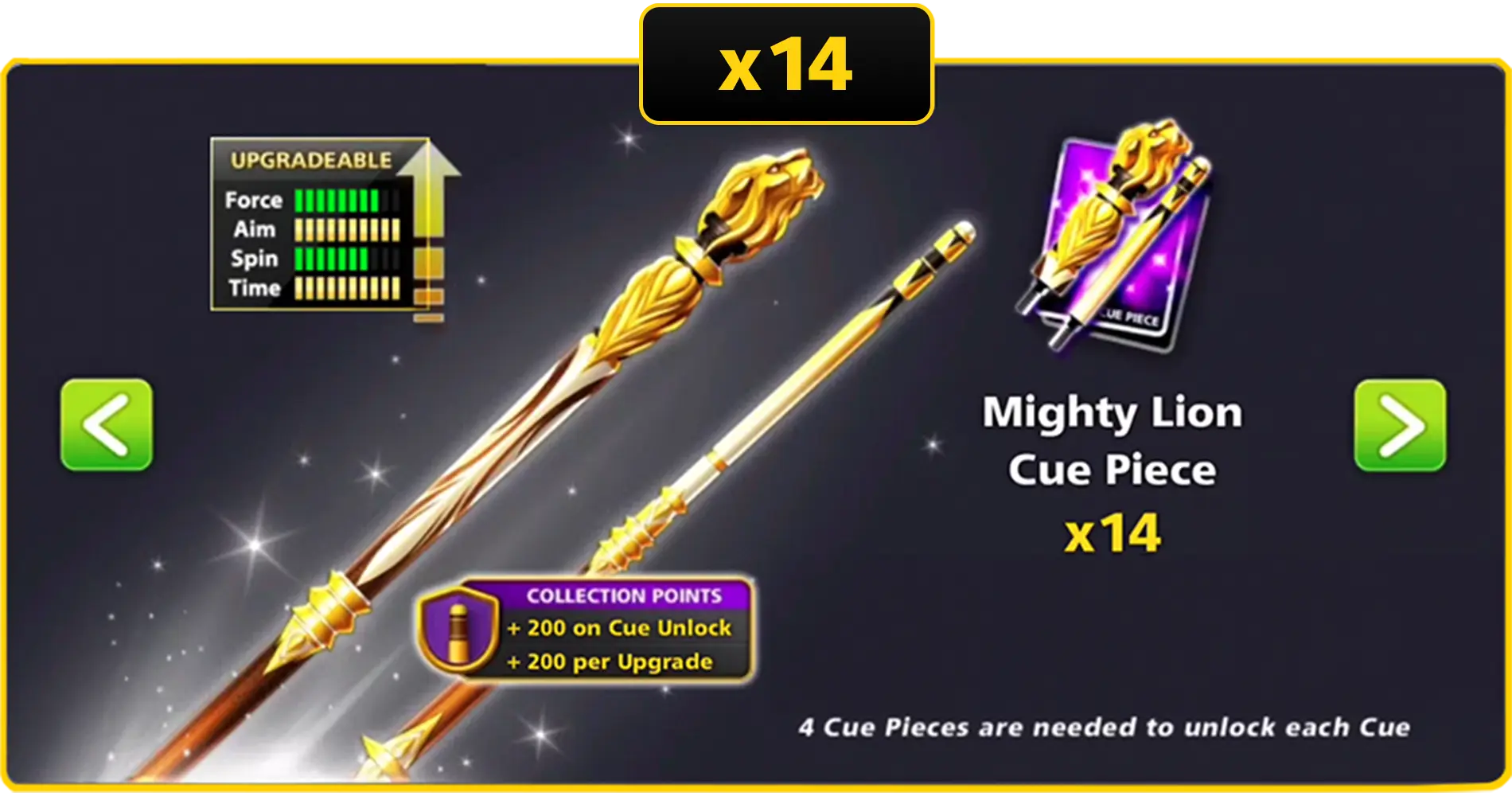 x14 Mighty Lion Cue Pieces | 8 Ball Pool - BlackBird Store