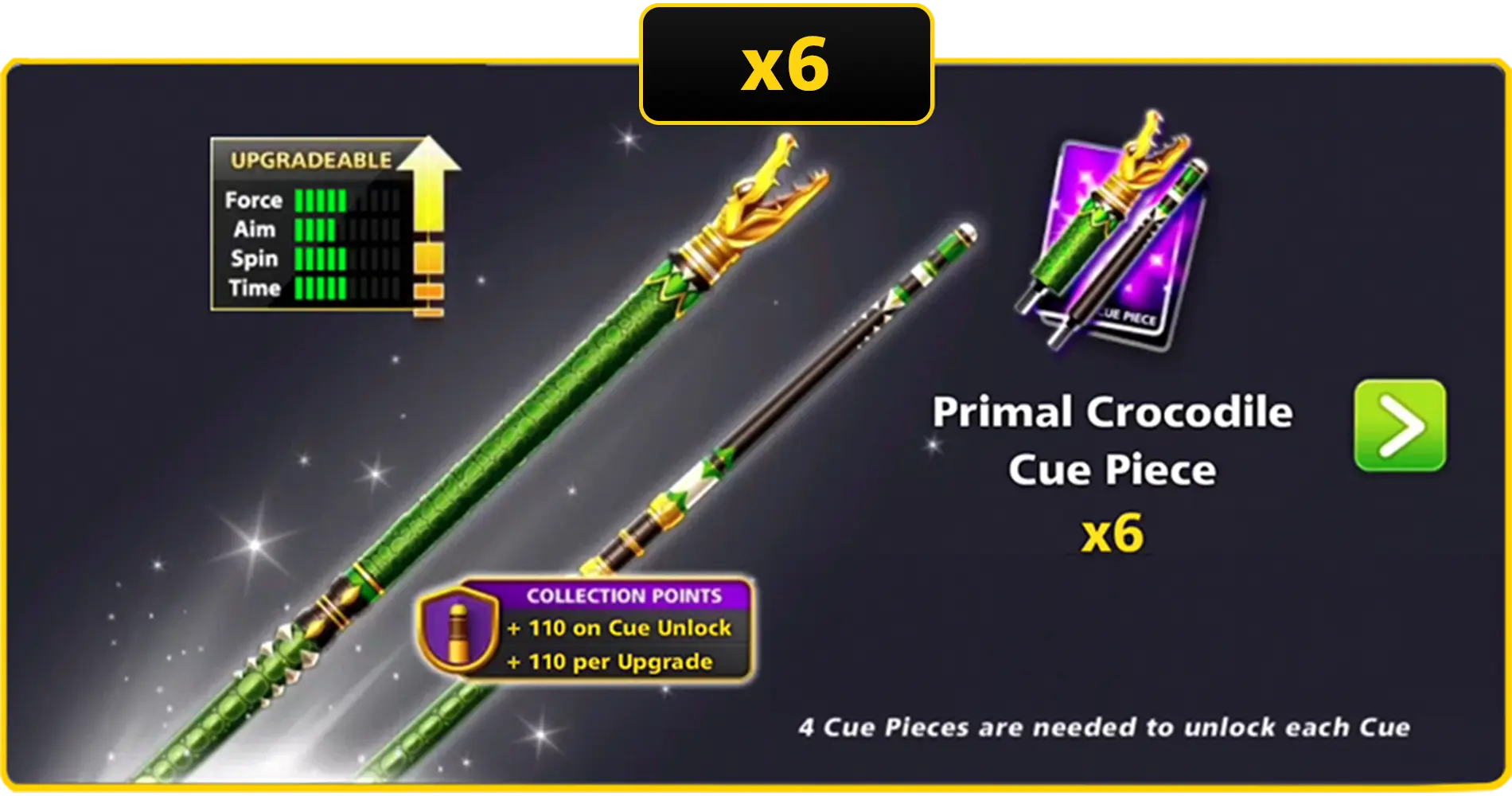 x6 Primal Crocodile Cue Pieces | 8 Ball Pool - BlackBird Store
