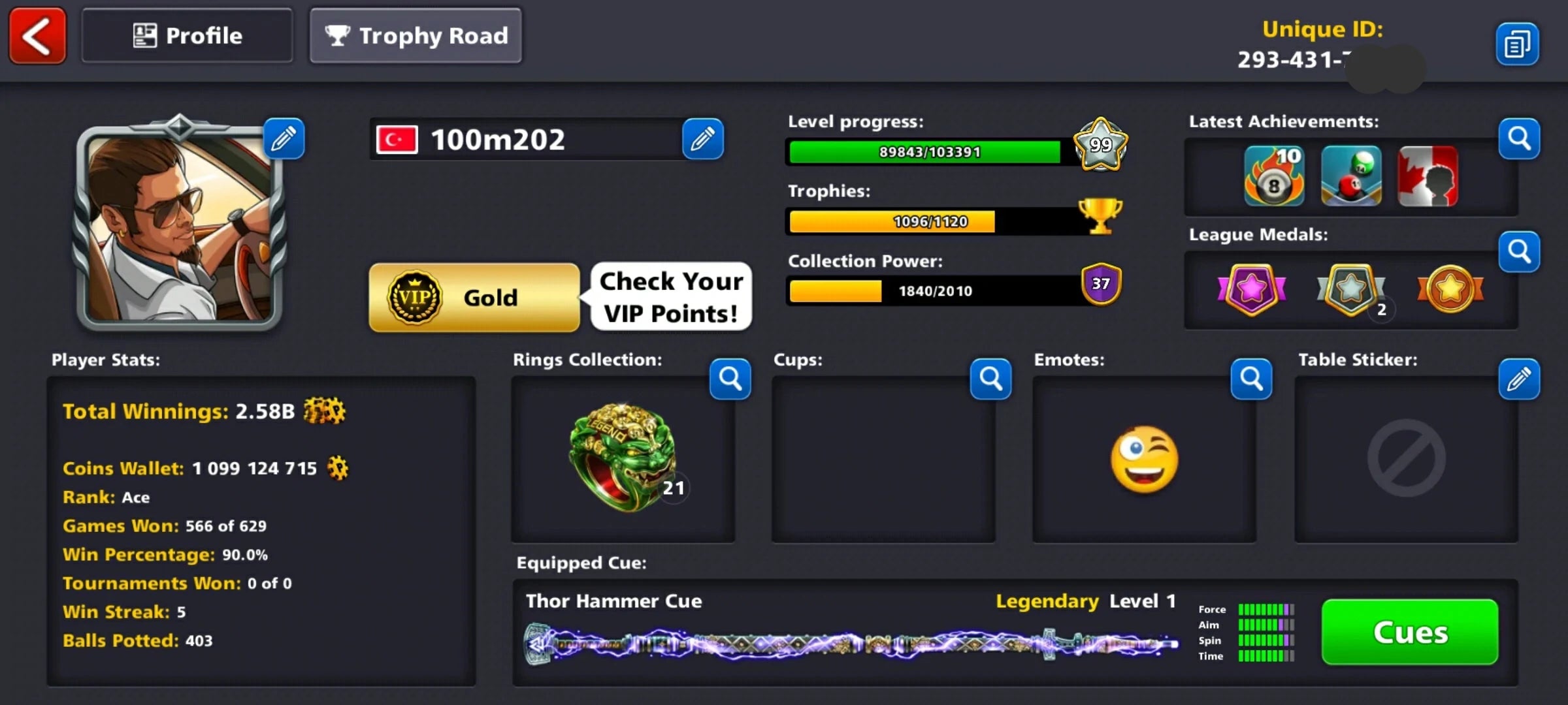 1 Billion Coins & 12 Legendary Cues | 8 Ball Pool Account