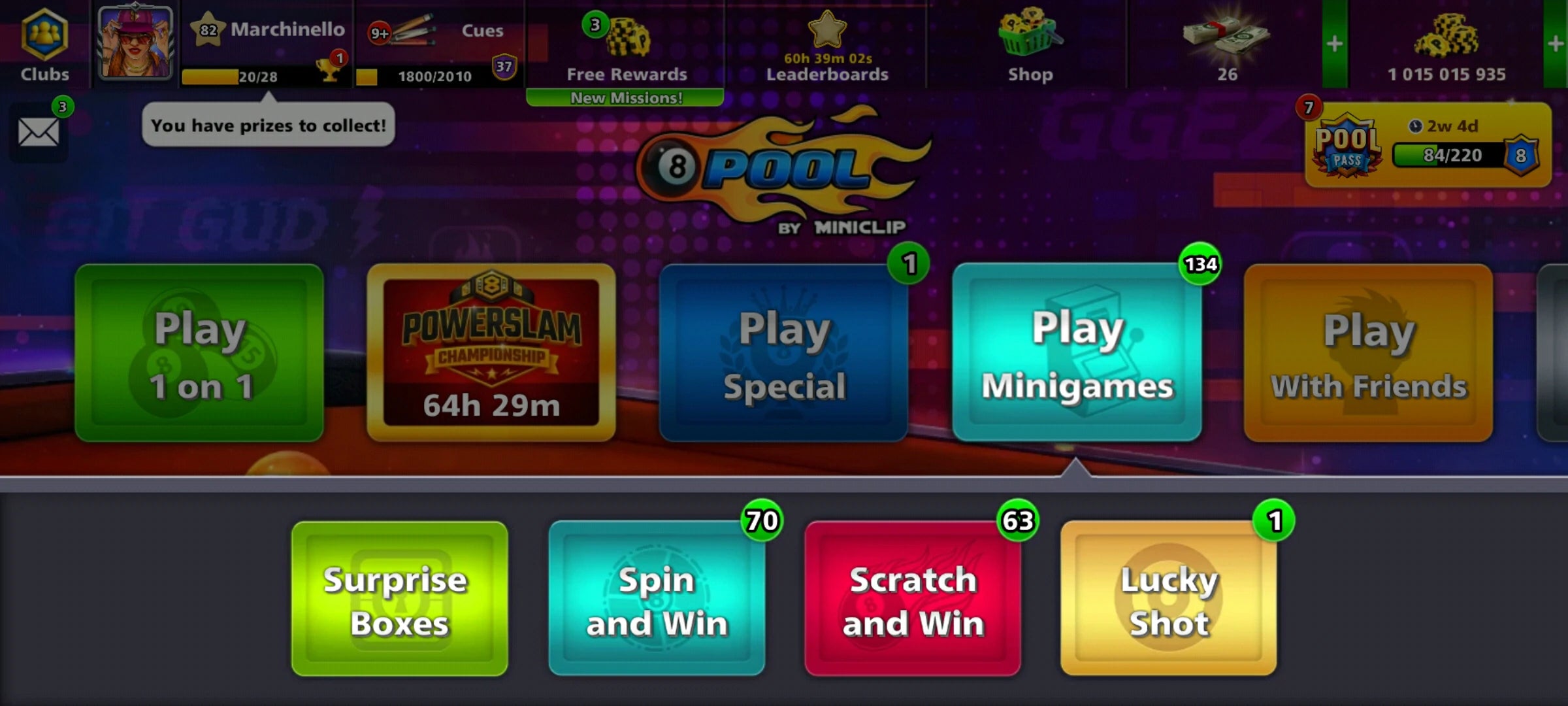 1 Billion Coins & 11 Legendary Cues | 8 Ball Pool Account