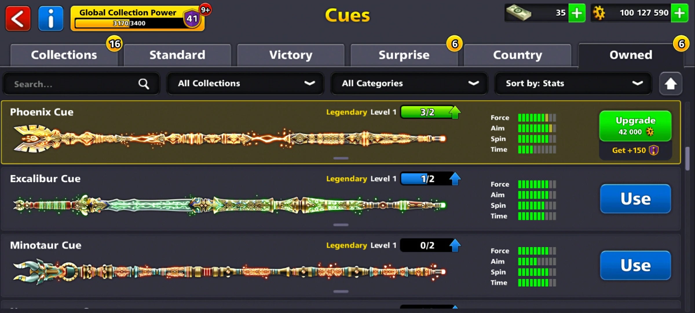 100M Coins | x10 Legendary Cues | 1 Max Cue | 8 Ball Pool Account
