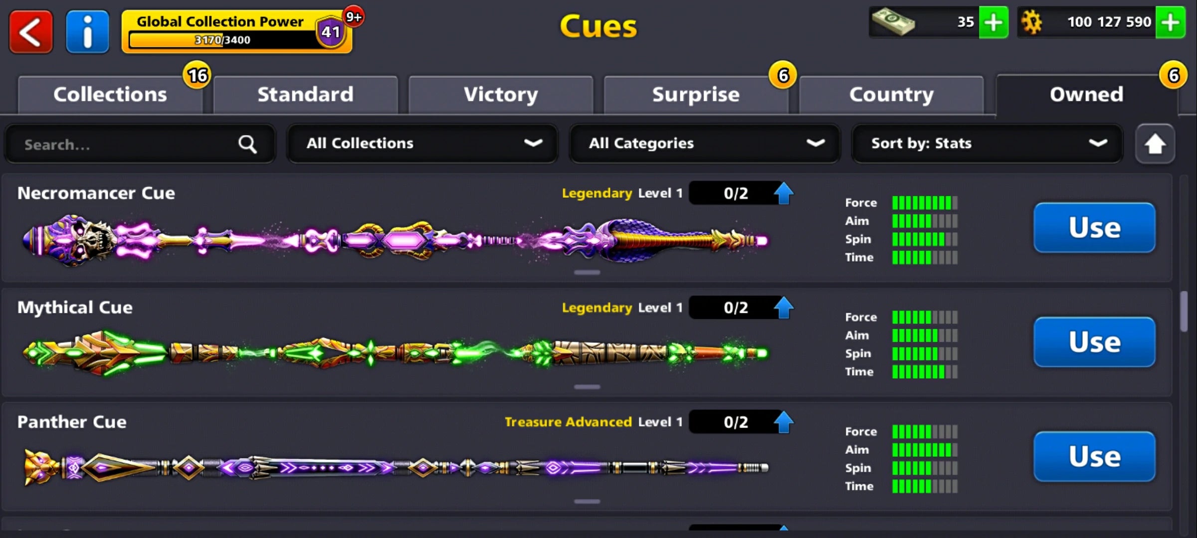 100M Coins | x10 Legendary Cues | 1 Max Cue | 8 Ball Pool Account