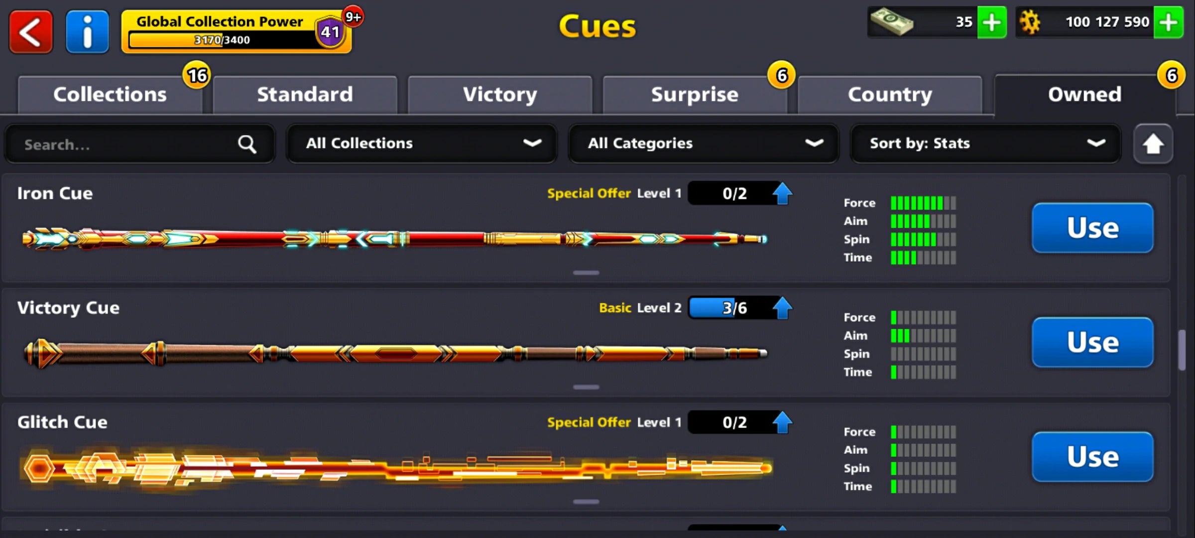 100M Coins | x10 Legendary Cues | 1 Max Cue | 8 Ball Pool Account