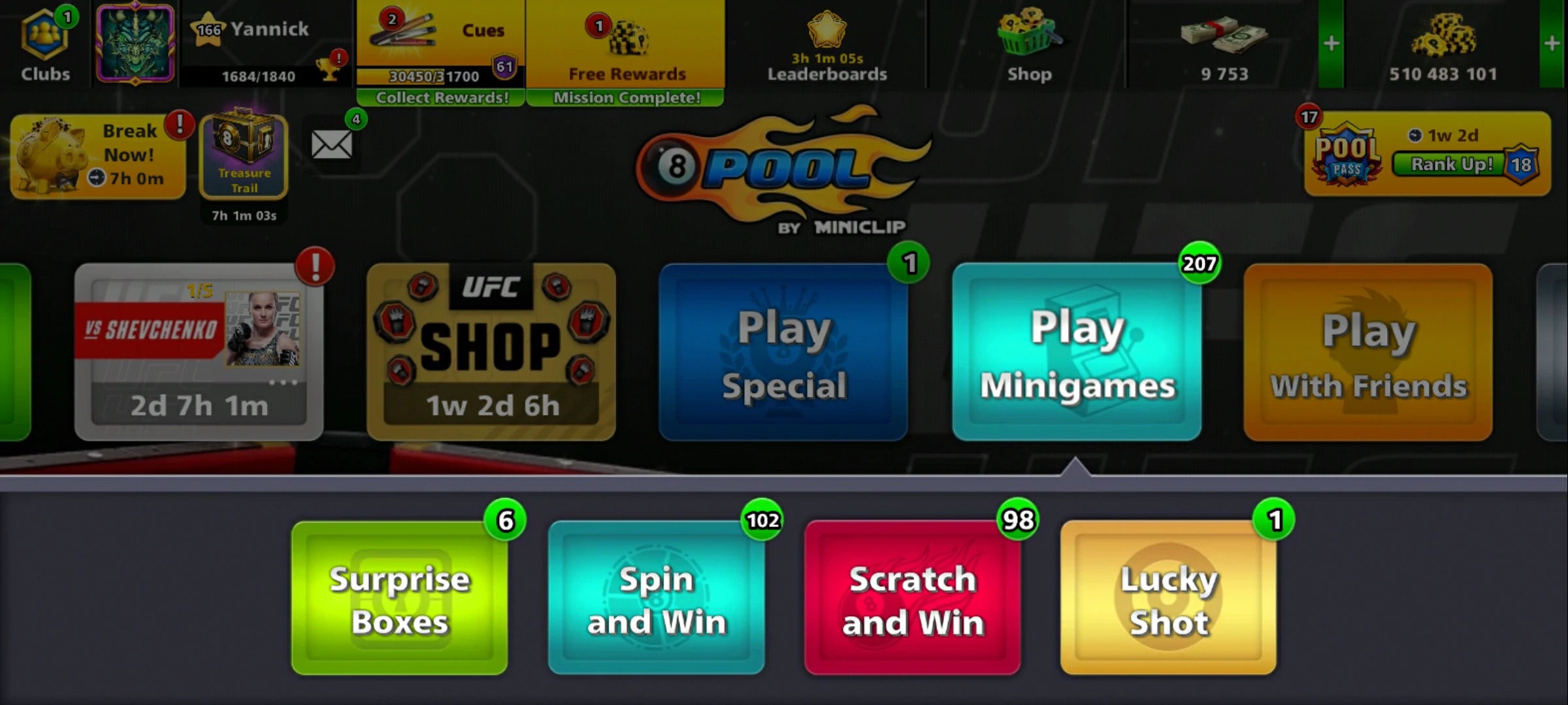 500M Coins | 9500+ Cash | 150+ Various Cues | 8 Ball Pool Account