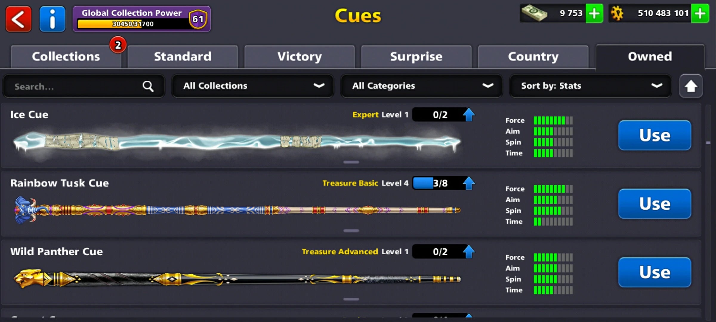 500M Coins | 9500+ Cash | 150+ Various Cues | 8 Ball Pool Account