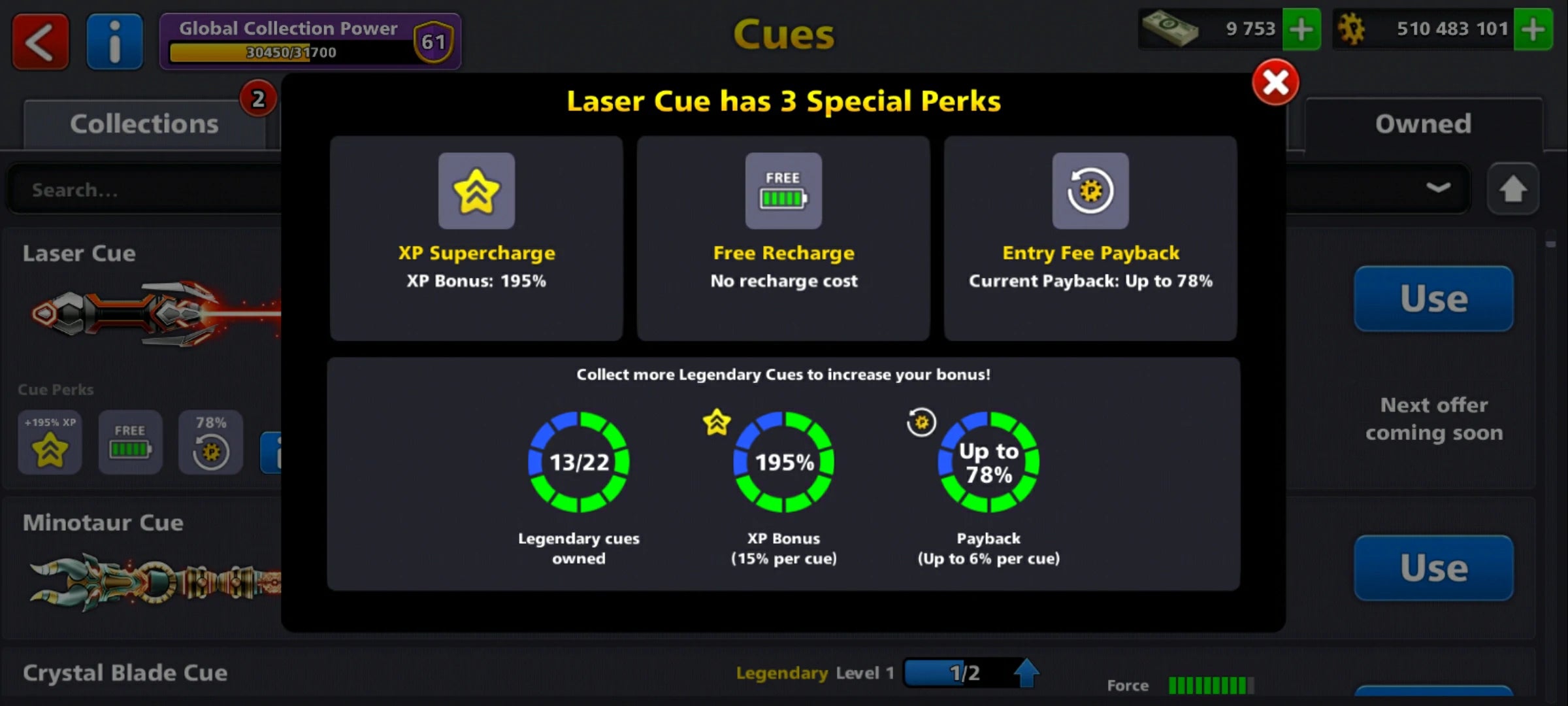 500M Coins | 9500+ Cash | 150+ Various Cues | 8 Ball Pool Account