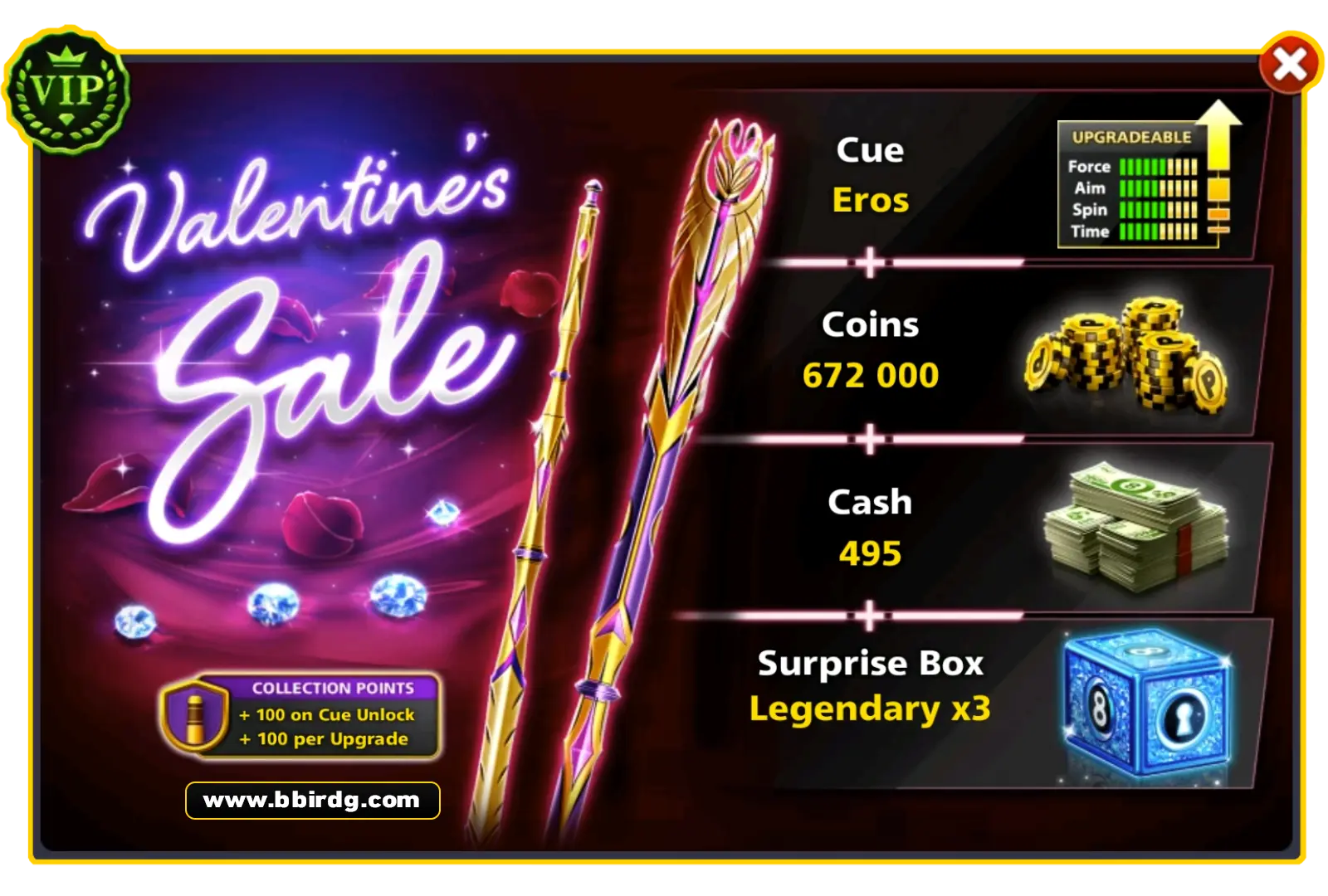 Eros Cue - Valentines Sale | 8 Ball Pool - BlackBird Store