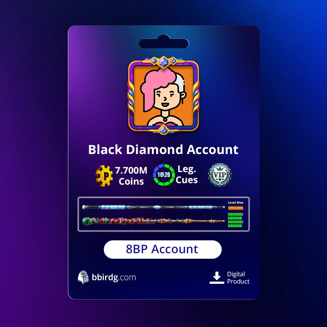 7.7 Billion Coins 2 Maxed Cues & 13 Legendary | Black Diamond 8 Ball Pool Account