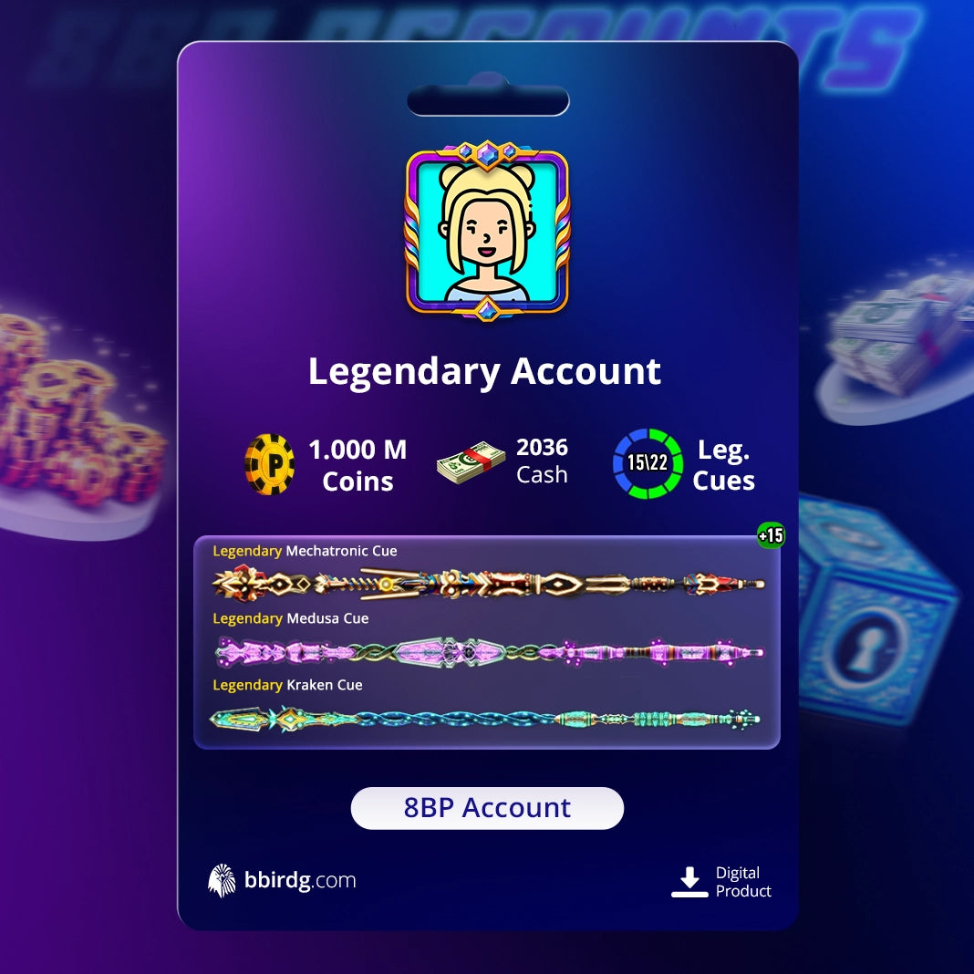 1 Billion Coins | x15 Legendary Cues | 8 Ball Pool Account