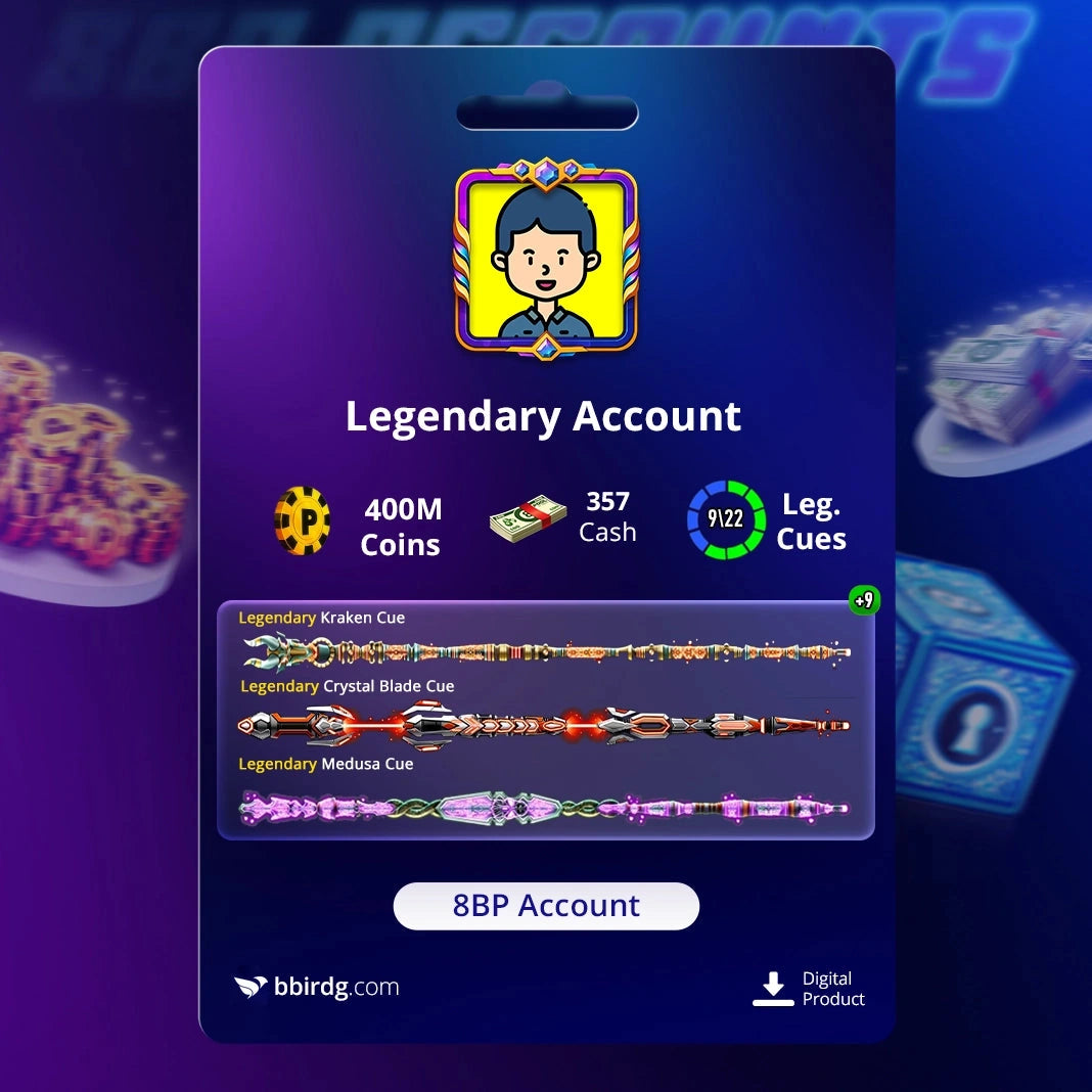 500M Coins | x9 Legendary Cues | 8 Ball Pool Account