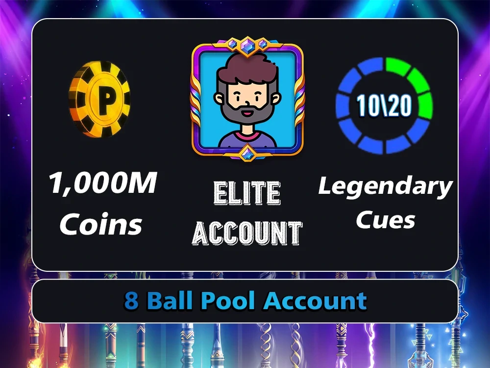 1 Billion Coins & 10 Legendary Cues | Elite Miniclip Account | 8 Ball Pool - BlackBird Store