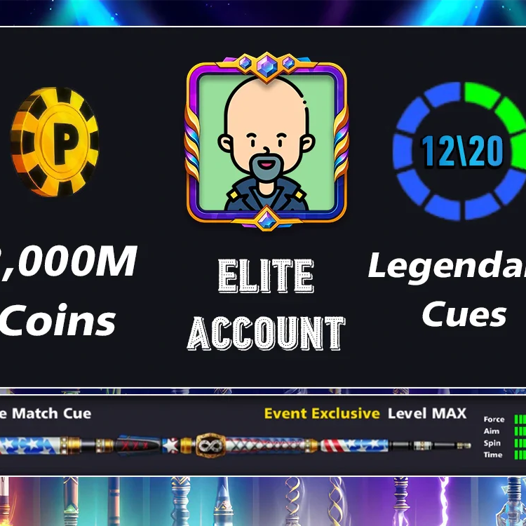 2 Billion Coins, 12 Legendary Cues, 1 Max Cue | Elite Miniclip Account | 8 Ball Pool - BlackBird Store