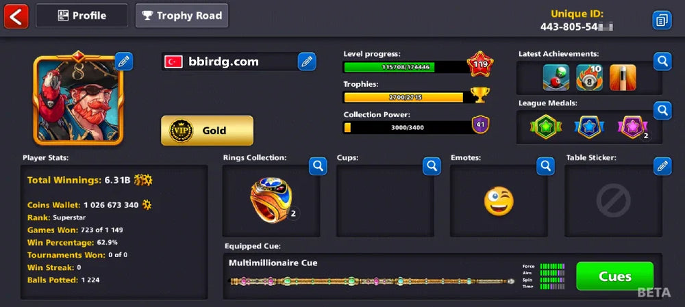 1 Billion Coins & 10 Legendary Cues | Elite Miniclip Account | 8 Ball Pool - BlackBird Store