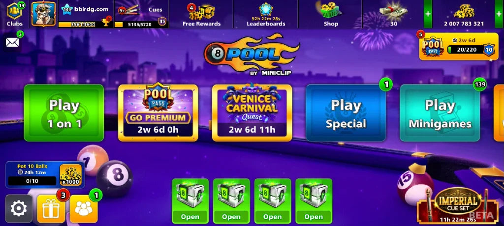 2 Billion Coins, 12 Legendary Cues, 1 Max Cue | Elite Miniclip Account | 8 Ball Pool - BlackBird Store