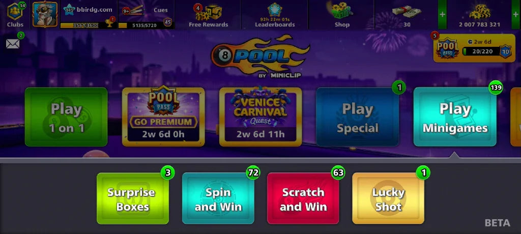 2 Billion Coins, 12 Legendary Cues, 1 Max Cue | Elite Miniclip Account | 8 Ball Pool - BlackBird Store