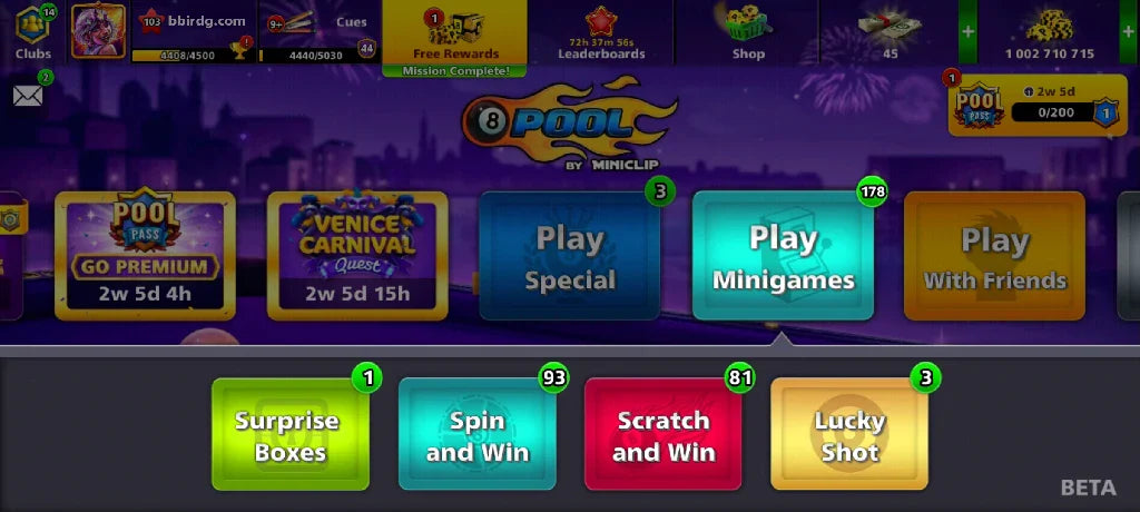 1 Billion Coins, 13 Legendary Cues | Elite Miniclip Account | 8 Ball Pool - BlackBird Store