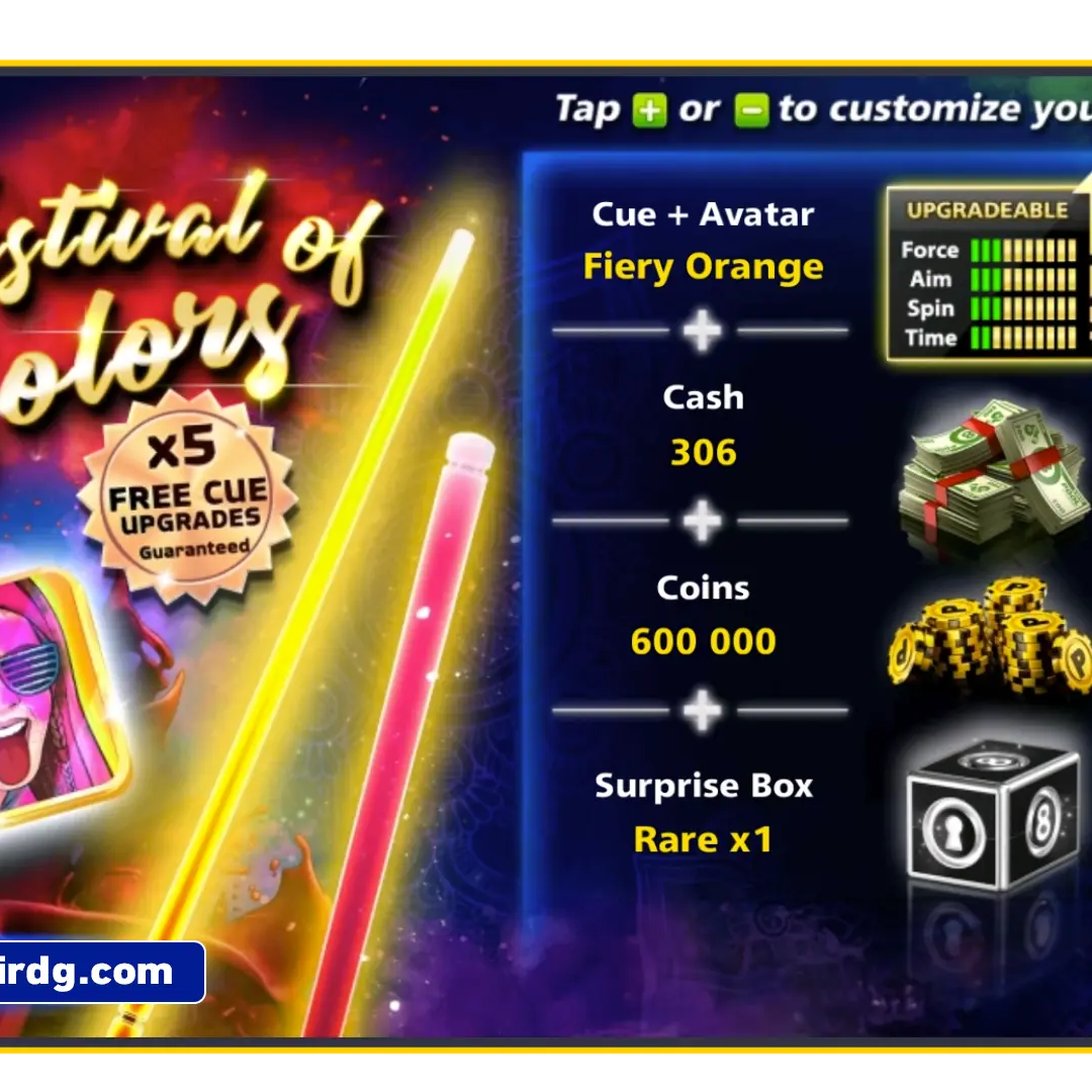 Fiery Orange Cue - Festival Of Colors | 8 Ball Pool - BlackBird Store
