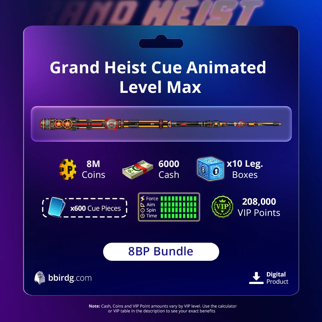 Grand Heist Animated Cue Level Max Bundle | 8 Ball Pool