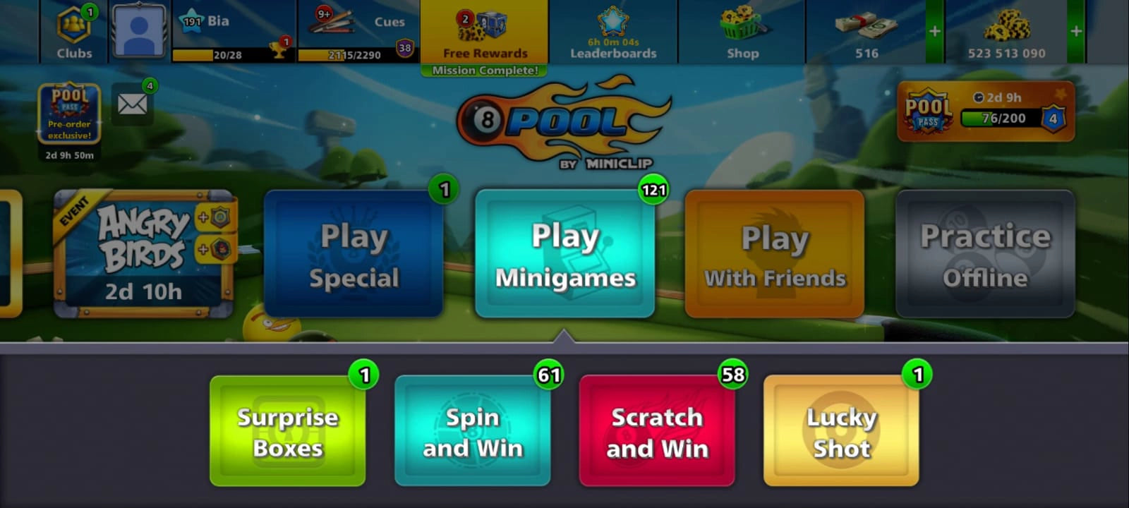 500 millones de monedas | 9 tacos legendarios | Cuenta de 8 Ball Pool