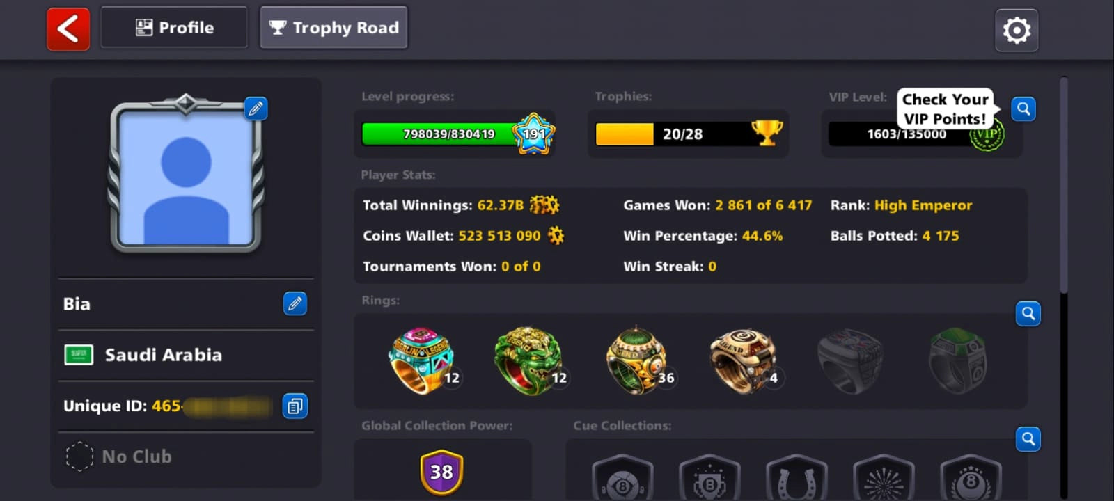 500 millones de monedas | 9 tacos legendarios | Cuenta de 8 Ball Pool