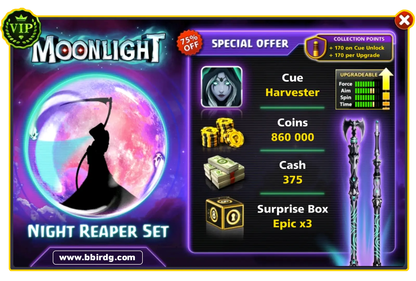 Moonlight Set Harvester Cue - Moonlight Set | 8 Ball Pool – BlackBird Store