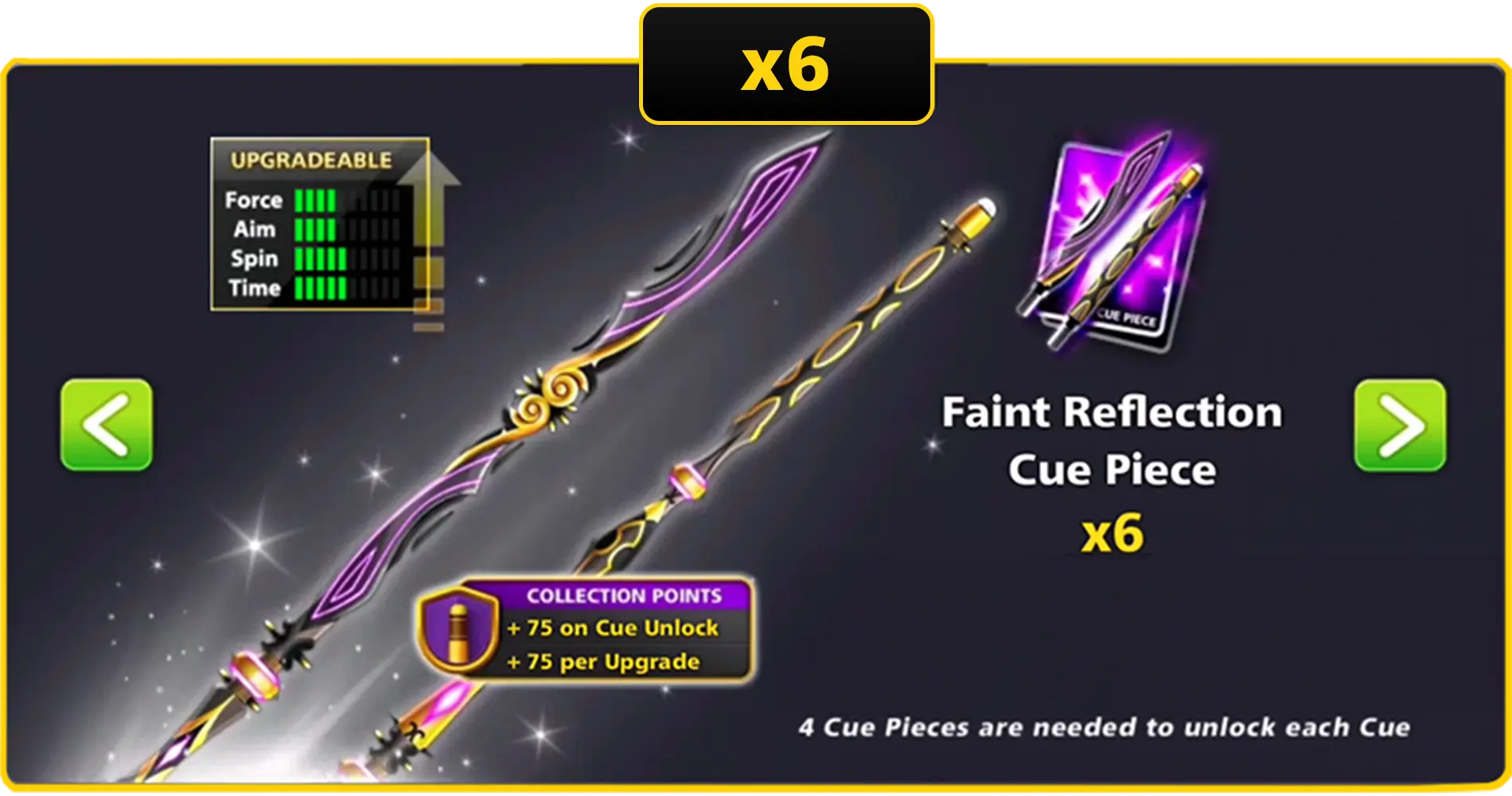 x6 Faint Reflection Cue Pieces | 8 Ball Pool - BlackBird Store