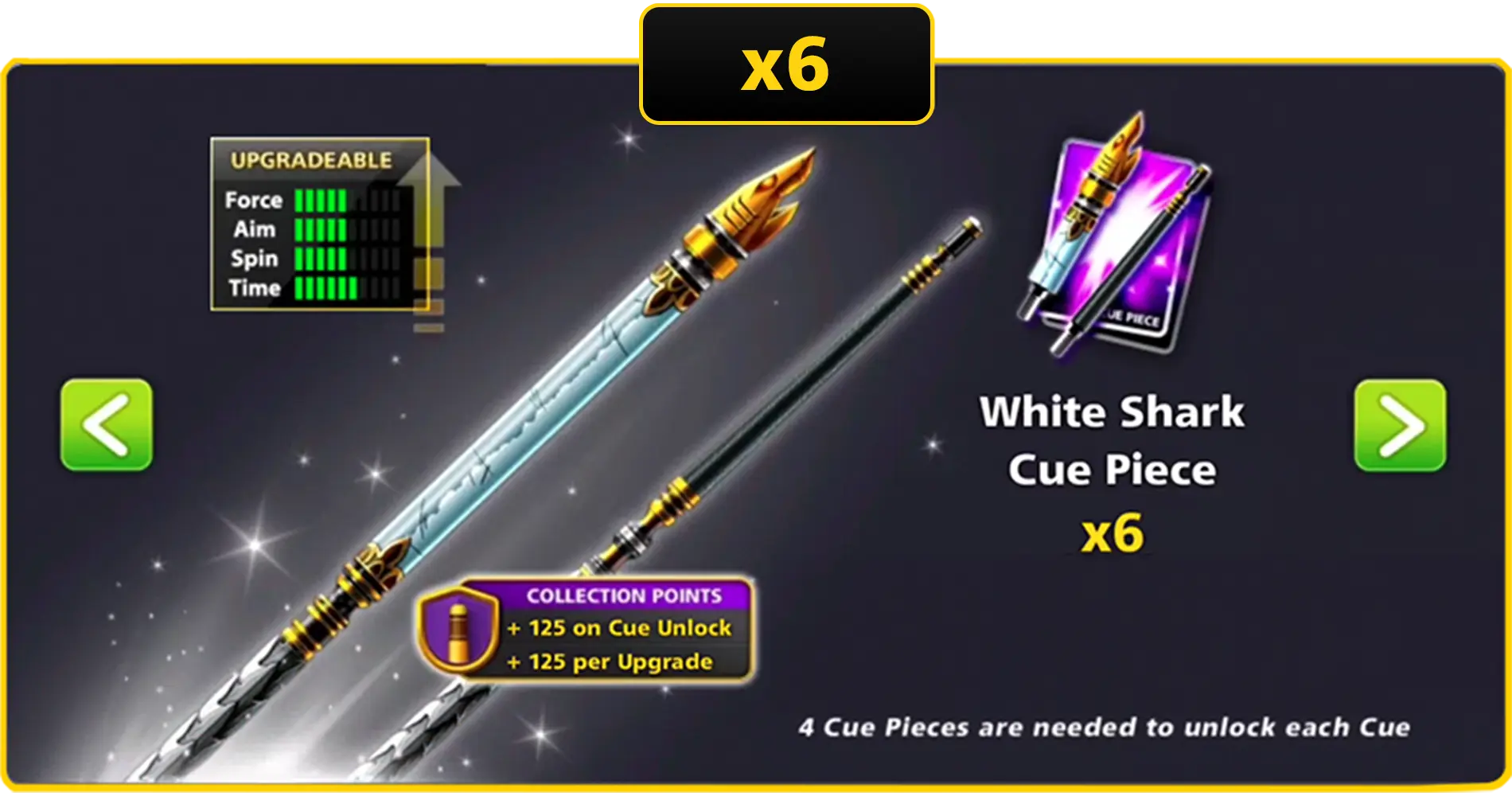 x6 White Shark Cue Pieces | 8 Ball Pool - BlackBird Store
