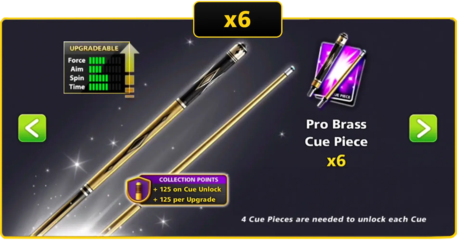 x6 Pro Pro Brass Cue Pieces | 8 Ball Pool - BlackBird Store