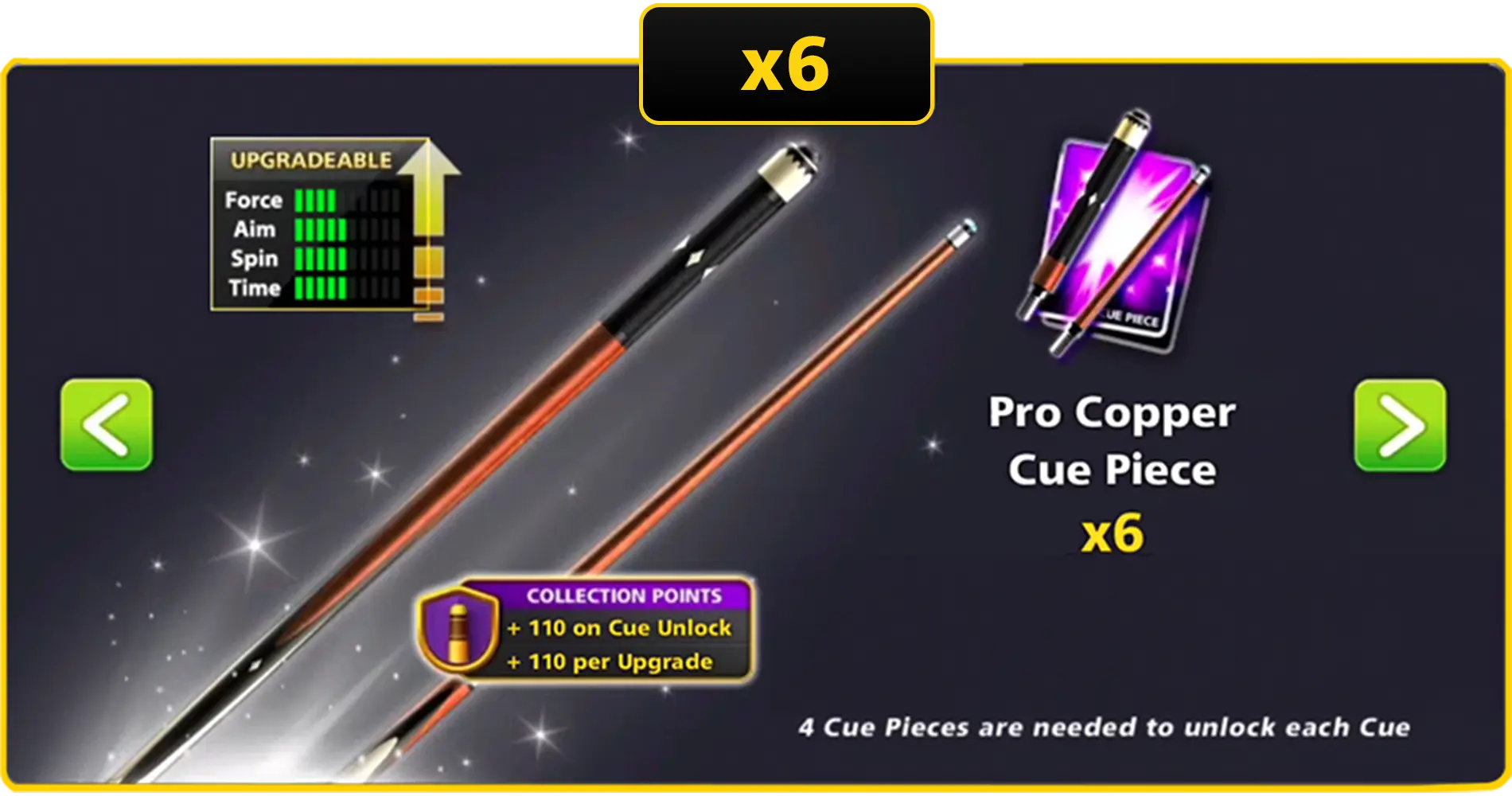 x6 Pro Copper Cue Pieces | 8 Ball Pool - BlackBird Store