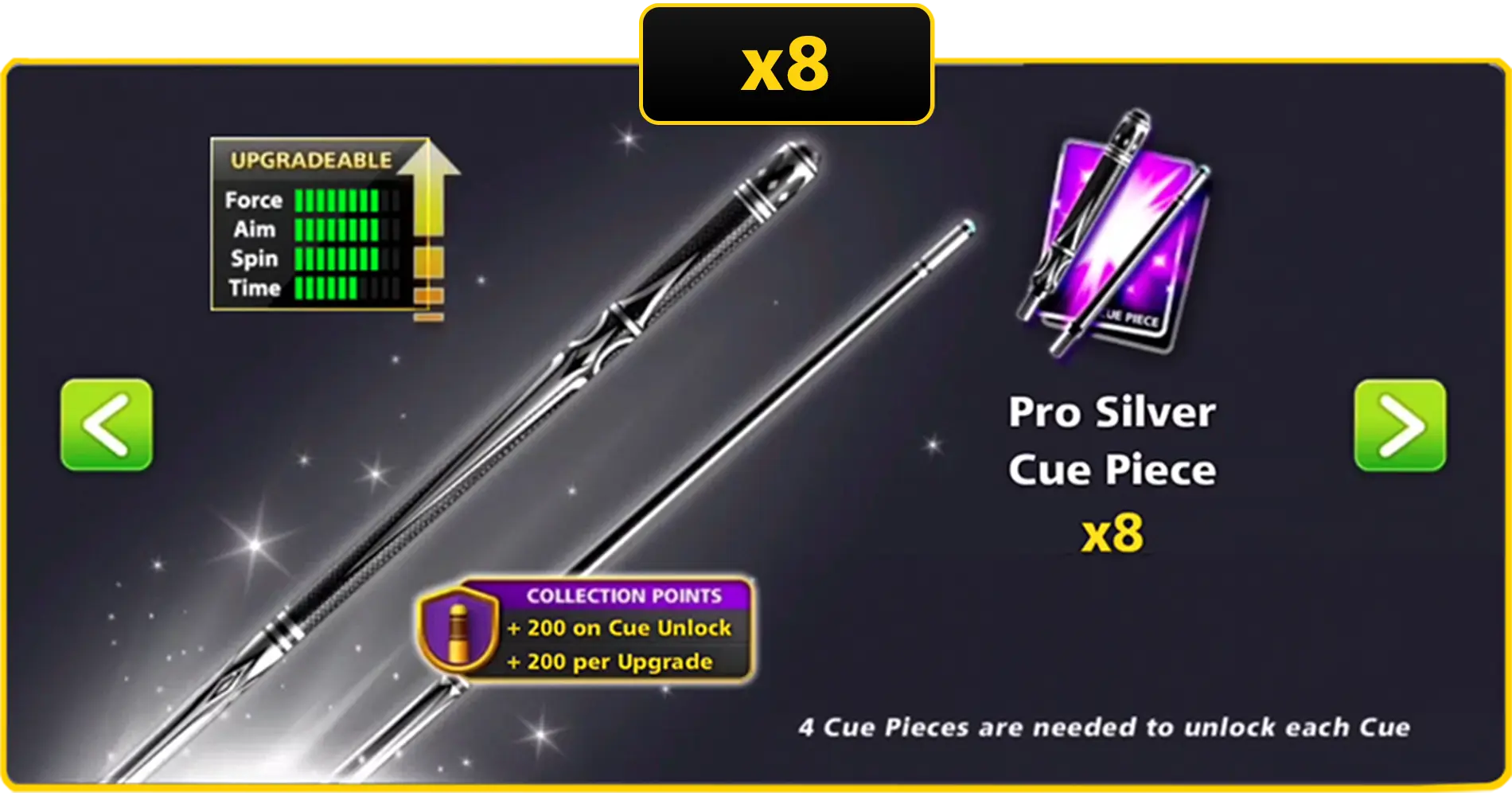 x8 Pro Silver Cue Pieces | 8 Ball Pool - BlackBird Store