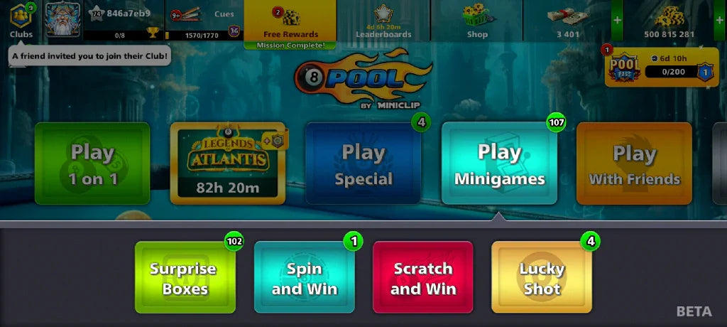 x100 Legendary Box, 500 Million Coins, 3000 Cash | Miniclip Account | 8 Ball Pool - BlackBird Store