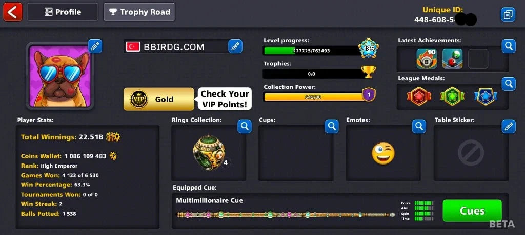 1 Billion Coins & 6900 Cash | 8 Ball Pool Account