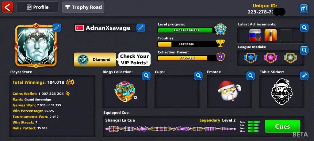 1 Billion Coins & 14 Legendary Cues | 8 Ball Pool Account