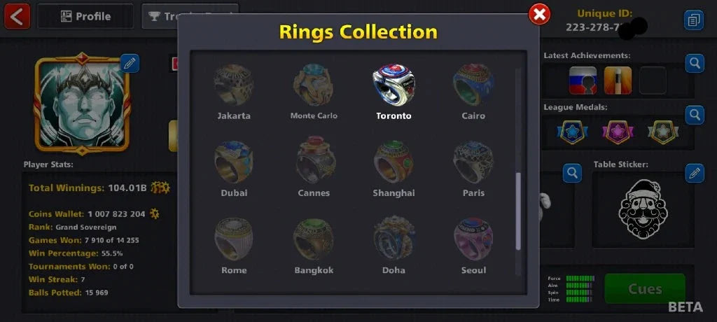 1 Billion Coins & 14 Legendary Cues | 8 Ball Pool Account