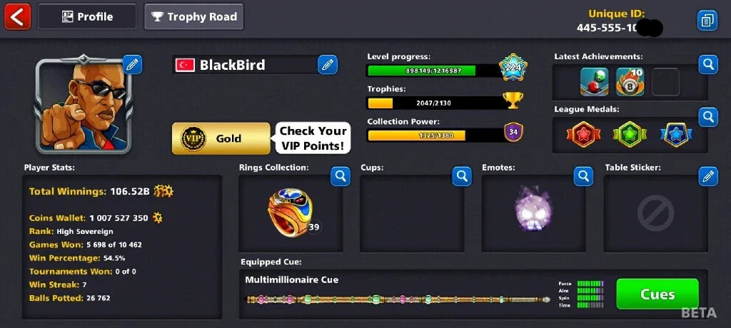 1 Billion Coins & 3300 Cash | 8 Ball Pool Account